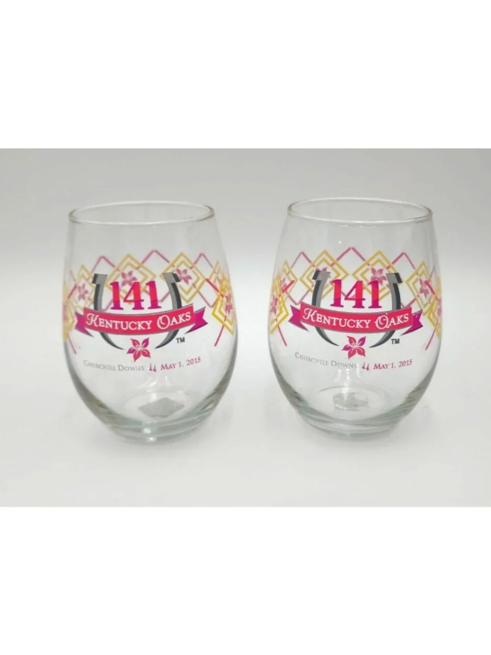 Kentucky Oaks 141 Churchill Downs May 2015 Stemless Wine Glasses Set Of 2 14oz